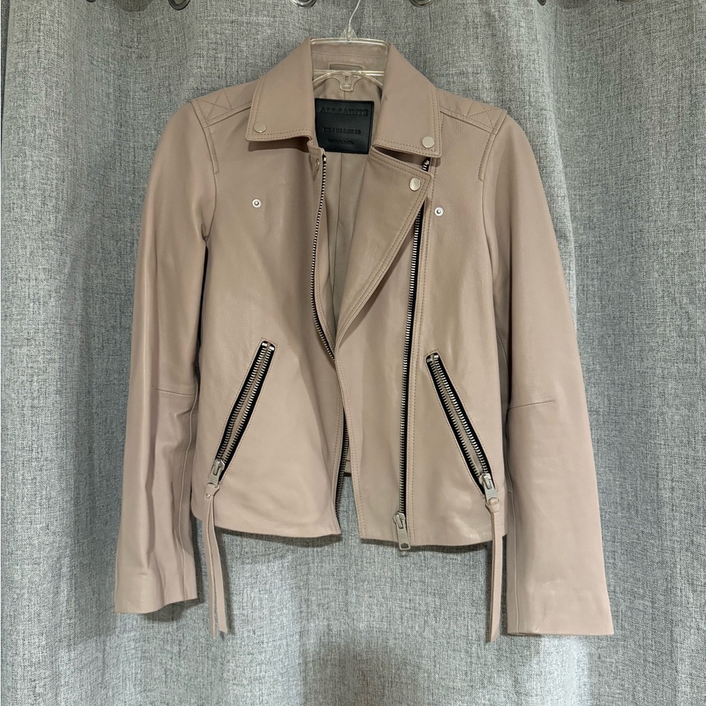 All Saints Women’s Leather Moto Jacket - Taupe